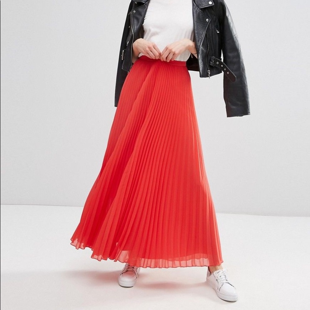 Asos coral pleated maxi skirt